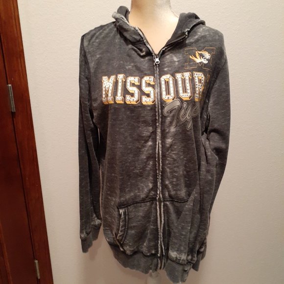 Missouri MU Tigers Distressed Grey Zippered and Hooded Lightweight Jacket - 2XL - Picture 9 of 10